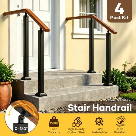 Stair Handrail Posts 4 PCS Adjustable Metal Step Railing Banister Balustrade Support Bracket Safety Guard for Outdoor Decking Balcony Porch Staircases