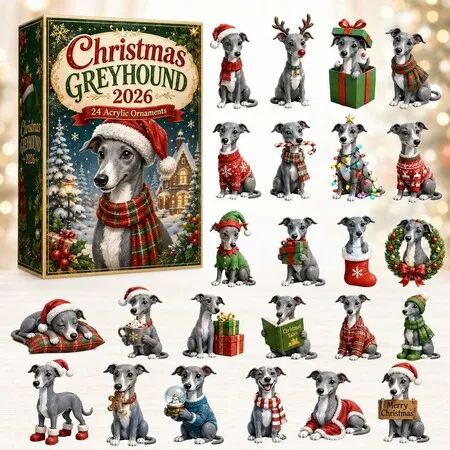 GREYHOUND DOGS 24DAYS Christmas Advent Calendar 2026 Blind Box Countdown 2D Acrylic Pet Love Christmas Tree ornaments Surprise Figures Holiday