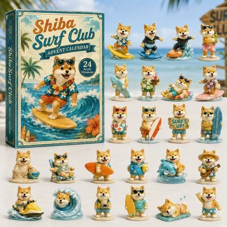 SHIBA SURF CLUB DOGS 24DAYS Christmas Advent Calendar 2026 Blind Box Countdown 2D Acrylic Pet Love Christmas Tree ornaments Surprise Figures Holiday
