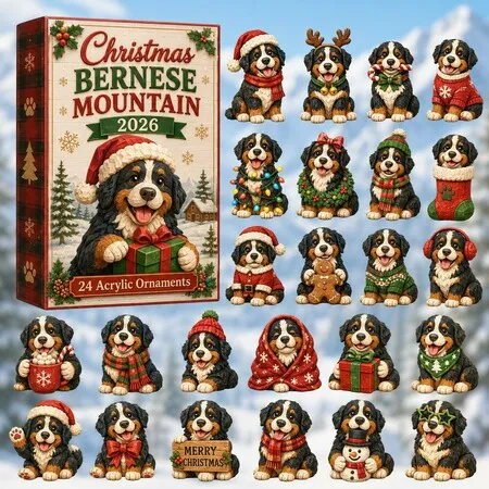 BERNESE DOGS 24DAYS Christmas Advent Calendar 2026 Blind Box Countdown 2D Acrylic Pet Love Christmas Tree ornaments Surprise Figures Holiday