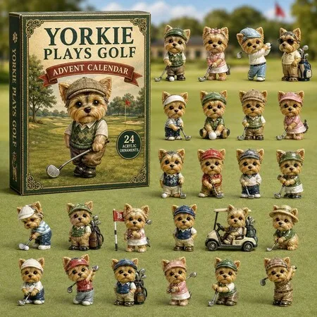 YORKIE PLAYS GOLF 24DAYS Christmas Advent Calendar 2026 Blind Box Countdown 2D Acrylic Pet Love Christmas Tree ornaments Surprise Figures Holiday