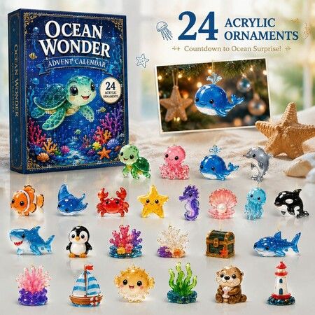 OCEAN WONDERS SEA 24DAYS Christmas Advent Calendar 2026 Blind Box Countdown 2D Acrylic Pet Love Christmas Tree ornaments Surprise Figures Holiday