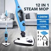 12 in 1 Steam Mop Cleaner 1300W Multi-Function Handheld Steamer Swivel Floor Carpet Window Home Cleaning Hardwood Tiles Grout Upholstery Furniture