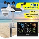 7 in 1 Wireless Weather Station Home Indoor Outdoor Sensor Temperature Humidity UV Light Rainfall Barometer Wind Speed Direction Forecast Monitor