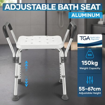 Medical Shower Chair Bathtub Bath Seat Stool Armrests Bathroom Bedside Safety Aid Adjustable Raised Seating for Elderly Senior Limited Mobility 150kg