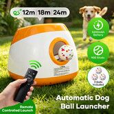 Large Dog Ball Launcher Thrower Auto Tennis Fetch Toy Interactive Automatic Throwing Machine Remote Adjustable Distance Outdoor Pet Play with 3 Balls