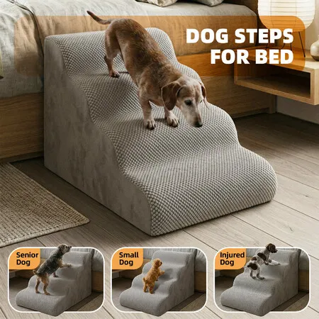 Dog Steps for High Bed Sofa Couch 4 Tier 30D Foam Pet Stairs Ramp Small Medium Dogs Cats Indoor Non Slip Washable Corduroy Cover Portable 40cm Tall