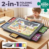 1500 Piece Jigsaw Puzzle Board Game Table 6 Sorting Drawers Trays Non Slip Felt Mat Foldable Portable Lightweight Storage Organiser for Adults 90x63cm