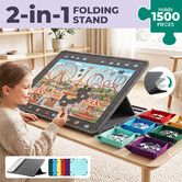 1500 Piece Jigsaw Puzzle Board Adjustable Tilting Foldable Non Slip Felt Games Table 6 Sorting Trays Cover Lightweight Portable Display Holder 90x64cm