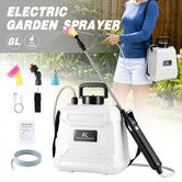 8L Electric Weed Sprayer Battery Powered with 4 Mist Nozzles Retractable Wand Rechargeable Garden Lawn Farm Control Disinfection Spray Car Wash White