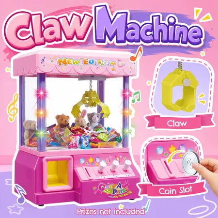 Mini Claw Machine Arcade Game Crane Candy Grabber Toy New Edition Coin Operated Prize Dispenser Music Flashing Lights Children Birthday Gift Indoor
