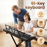 61 Key Digital Keyboard Piano Illuminated Keys Portable Electronic Beginners Electric Musical Instrument 100 Tones Rhythms 10 Demo Songs Microphone