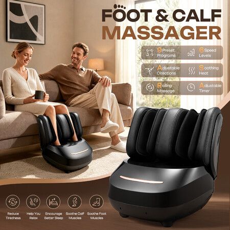 Heated Electric Foot and Calf Massager Machine Airbag Compression Shiatsu Kneading Rolling Relaxation Massaging Auto Shut Off Timer for Home Office