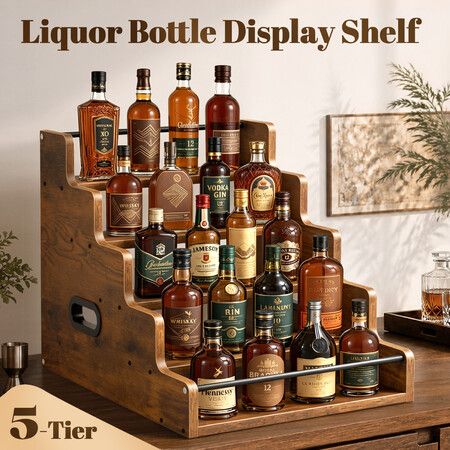 Countertop Shelf Rack 5 Tier Storage Stand Unit Wine Liquor Bottle Syrup Holder Display Shelves Coffee Bar Riser Kitchen Table Top Spice Organiser