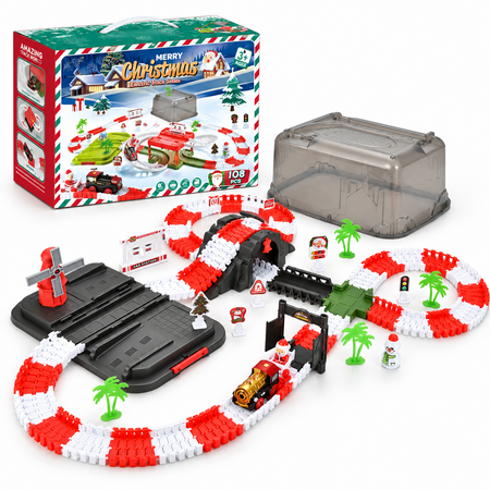 Christmas Train toy Set 108 Pcs Track Car DIY Building Toy with Storage Box for Kids Parent Child Play Gift