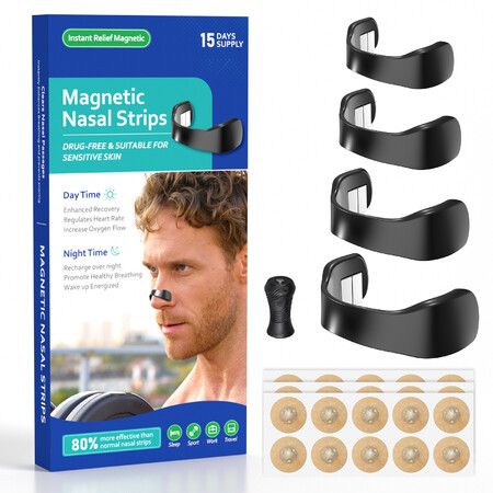Magnetic Nasal Strips Starter Kit Reusable Band 30 Tabs for Sports Sleep Snoring Breathing 4 Sizes replacement adhesive tabs