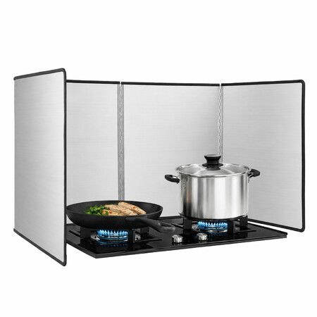 Stainless Steel Splatter Guard Anti Oil Splash Shield Foldable Kitchen Stove Cooktop Nonstick Baffle Frying Pan Wall Backing Grease Screen 80x45x40cm