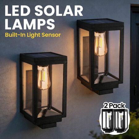 Solar Outdoor Wall Lights Hanging Lantern Garden Outside Lamp Patio Fence Porch Water Resistant with Light Sensor 2PCS
