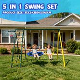Kids Swing Set 5 in 1 Outdoor Playset Activity Playground Equipment Tree Swings Seats Child Basketball Hoop Climbing Ladder Net Heavy Duty Metal 200kg