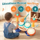 Kids Jazz Drum Set Toddler Musical Toy Play Instrument Hi-Fi Microphone Light Up Hand Drums Educational Childrens Preschool Learning Birthday Gift