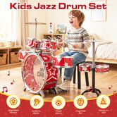 Kids Jazz Drum Set Toddlers Musical Educational Instrument Toy Kit Childrens Percussion Learning Playset Junior Birthday Gift with Drumsticks Stool