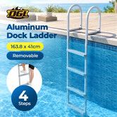 Swimming Pool Ladder 4 Step Stairs Double Handrail Aluminium 227kg Removable Pontoon Boat Boarding Anti Slip Steps Railing Inground Pools 1638x410mm