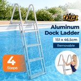 Swimming Pool Ladder 4 Step Stairs Dual Handrails Aluminium Alloy Removable Non-Slip 1510x465mm Inground Pools Pontoon Boat Dock Marine Deck Boarding