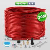 30m Sewer Jetter Hose Kit High Pressure Washer Blaster Drain Cleaner 5800PSI Pipe Unblocker 1/4 Inch NPT Button Corner Jetting Cleaning Rotating Nozzle