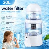 20L Benchtop Gravity Water Filter Mineral Purifier System 8-Stage Filtration Countertop Dispenser Ceramic Activated Carbon Cartridge for Home Office