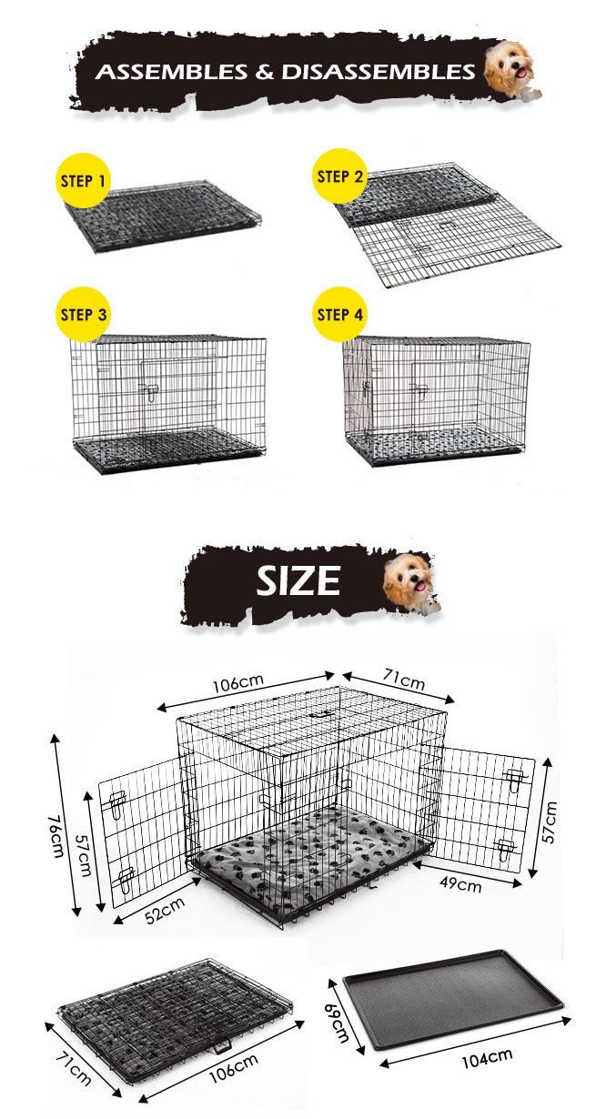 Dog Crate Puppy Cage Cat Crate Kennel Rabbit House with Bed Collapsible