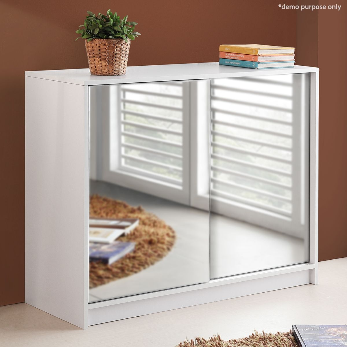 25 Pair Mirrored Sliding Door Shoe Cabinet