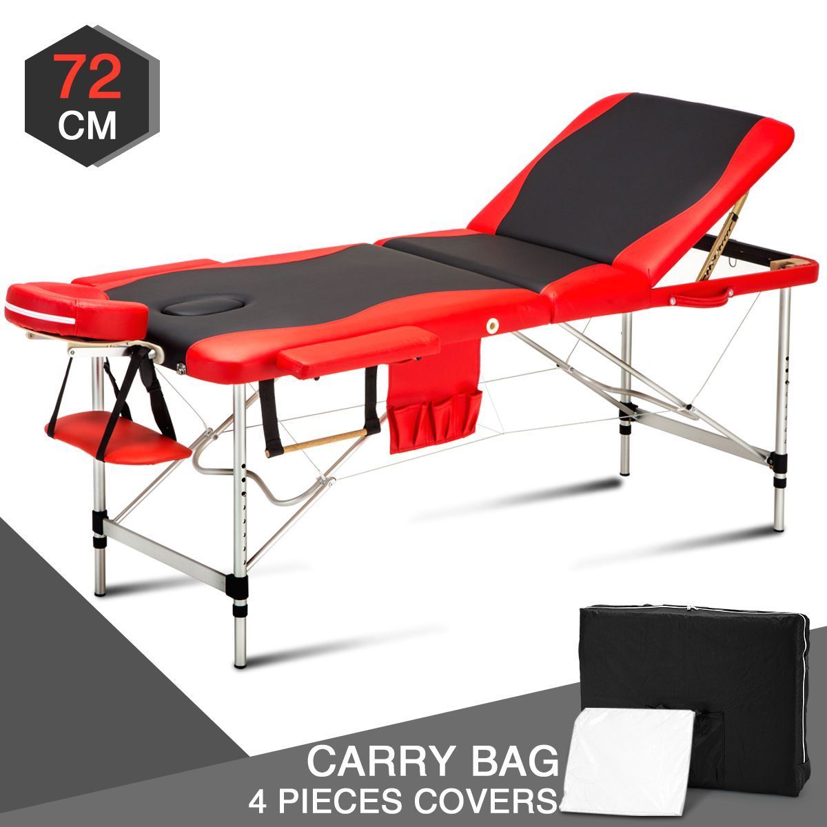 72 CM Black and Red Portable Aluminum Massage Table