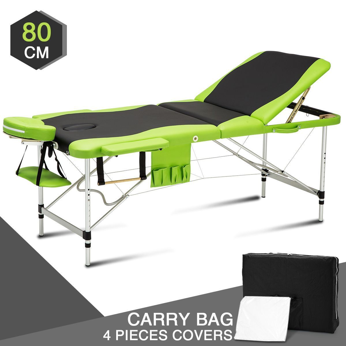 80 CM Black and Green Aluminum Massage Table for Beauty Treatments