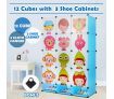 Kids DIY 12 Cubes Storage W/ 3 Shoes Rack Bedroom Cabinet Closet Origanizer-Blue