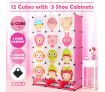 Kids DIY 12 Cubes Storage W/ 3 Shoes Rack Bedroom Cabinet Closet Origanizer-Pink