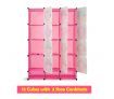 Kids DIY 12 Cubes Storage W/ 3 Shoes Rack Bedroom Cabinet Closet Origanizer-Pink