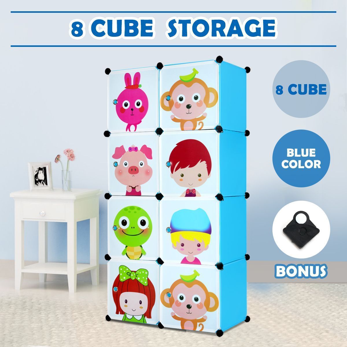 Tupper Cabinet 8 Cubes Kids DIY Storage Cabinet Bookshelf-Blue