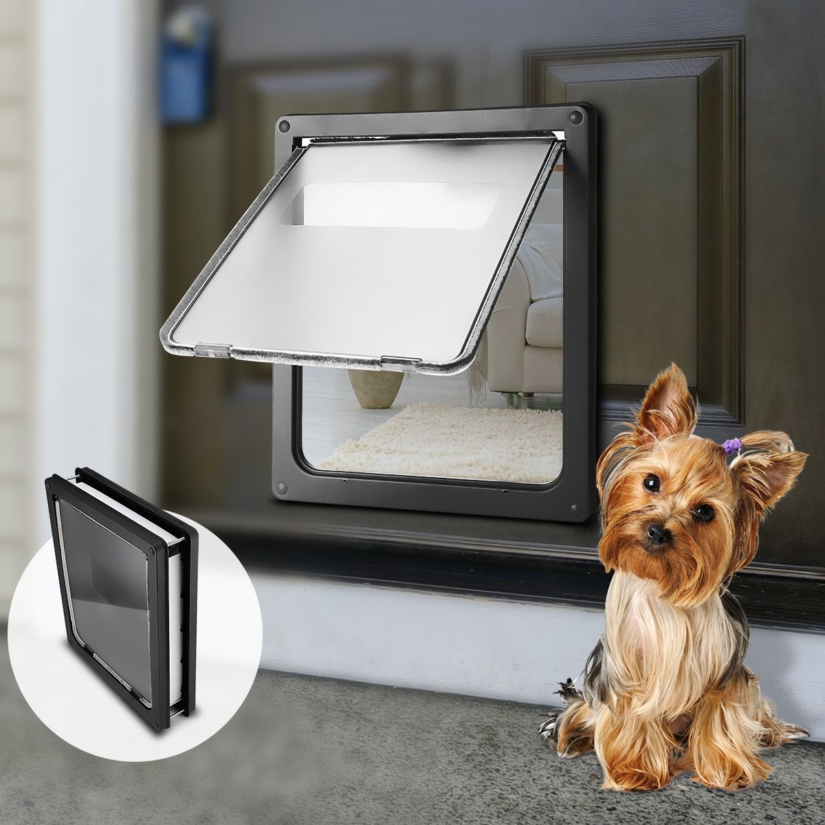 XL 2-Way Lockable Dog Cat Pet Door Safe Brushy Flap Locking Magnetic Black