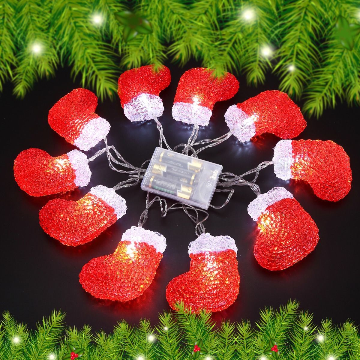 10 LED Home Christmas Stocking Party Light Decor Red