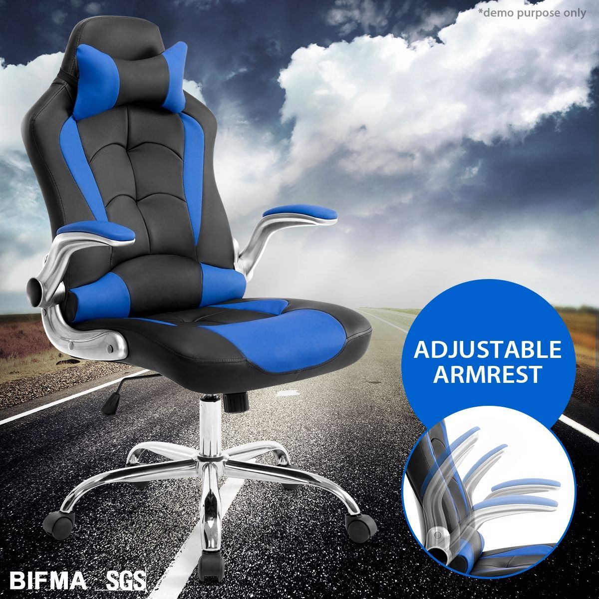 High Back Gaming and Racing Office Computer Chair - Black and Blue