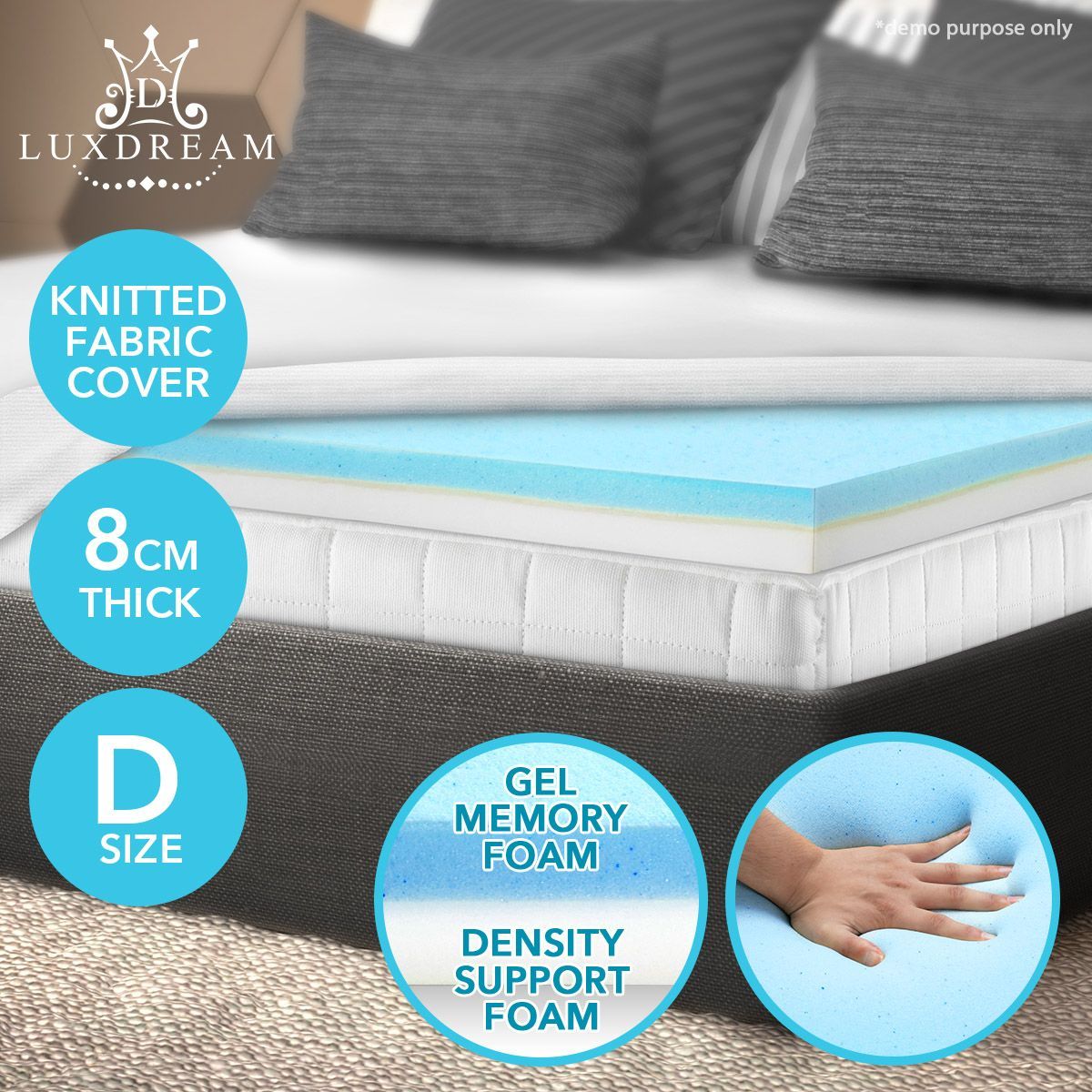 Double Size 8 CM Cool Gel Memory Foam Mattress Topper Visco Elastic