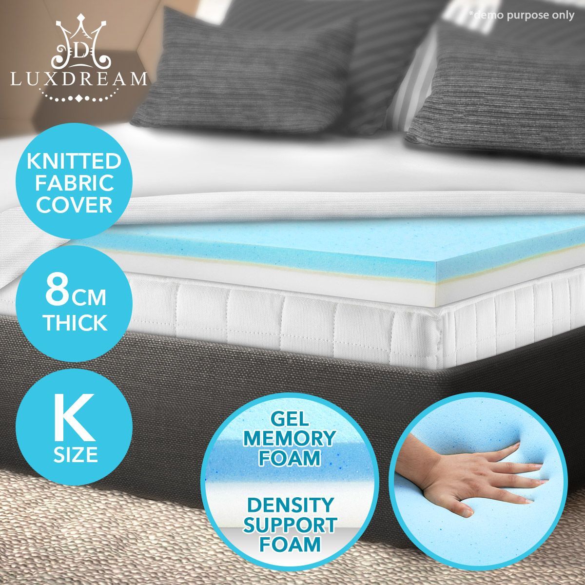8 CM Super King Size Cool Gel Memory Foam Mattress Topper Cover Visco Elastic