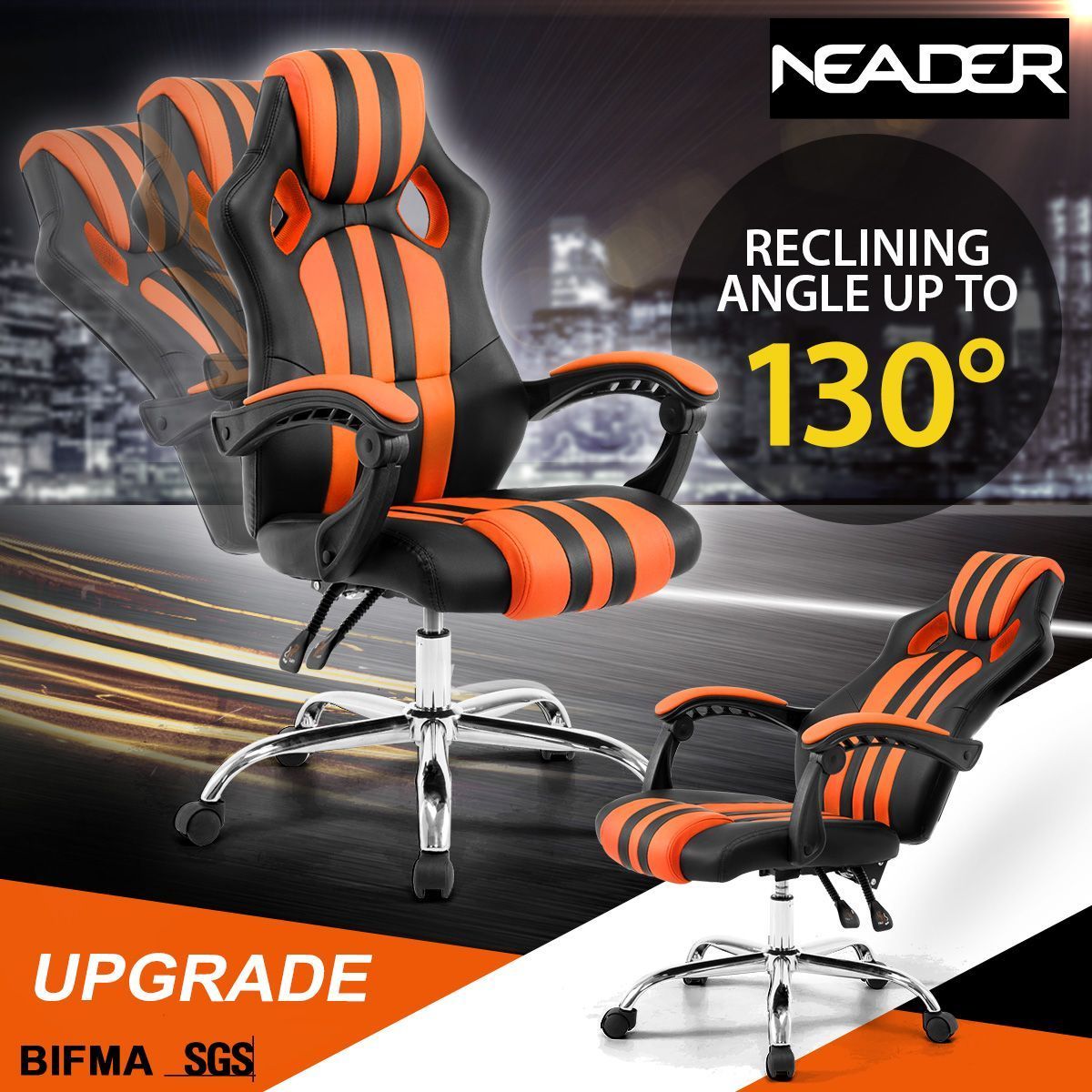 NEADER Reclining Office Computer Chair - Black and Orange
