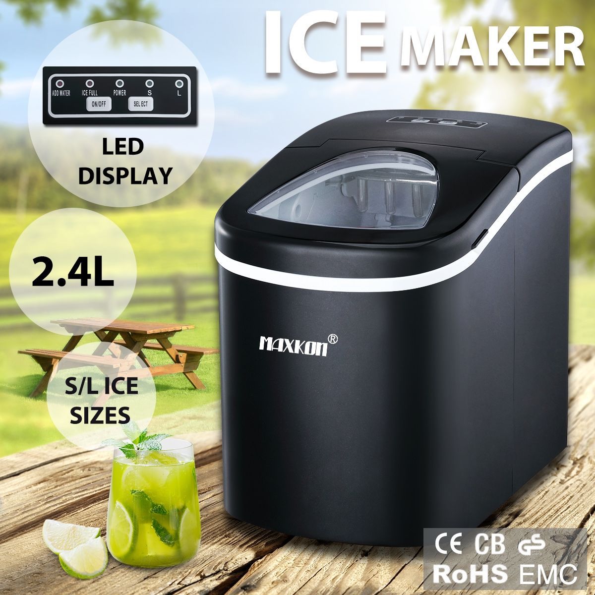 2.4L Portable Ice Maker Easy Sizes S/L with LED Display
