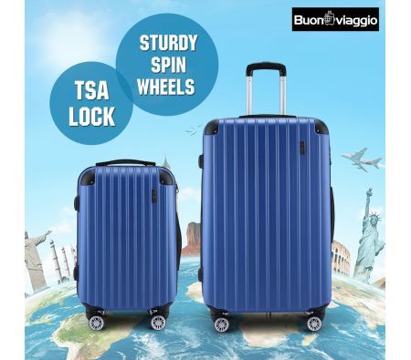 2Pc Hard Shell Luggage Suitcase Set-Blue With TSA Lock