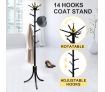 14 Hooks Tree Style Metal Coat Rack for Hats, Bags, Clothes - Black