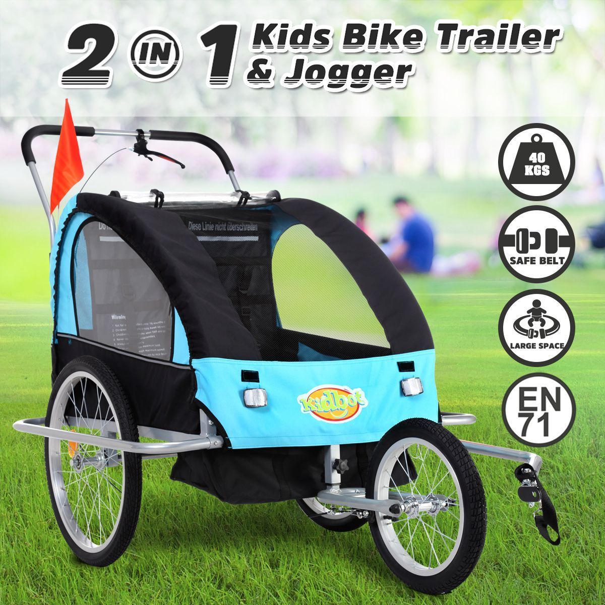 Kidbot 2 IN 1 Bicycle Trailer Pram Stroller Jogger-Blue