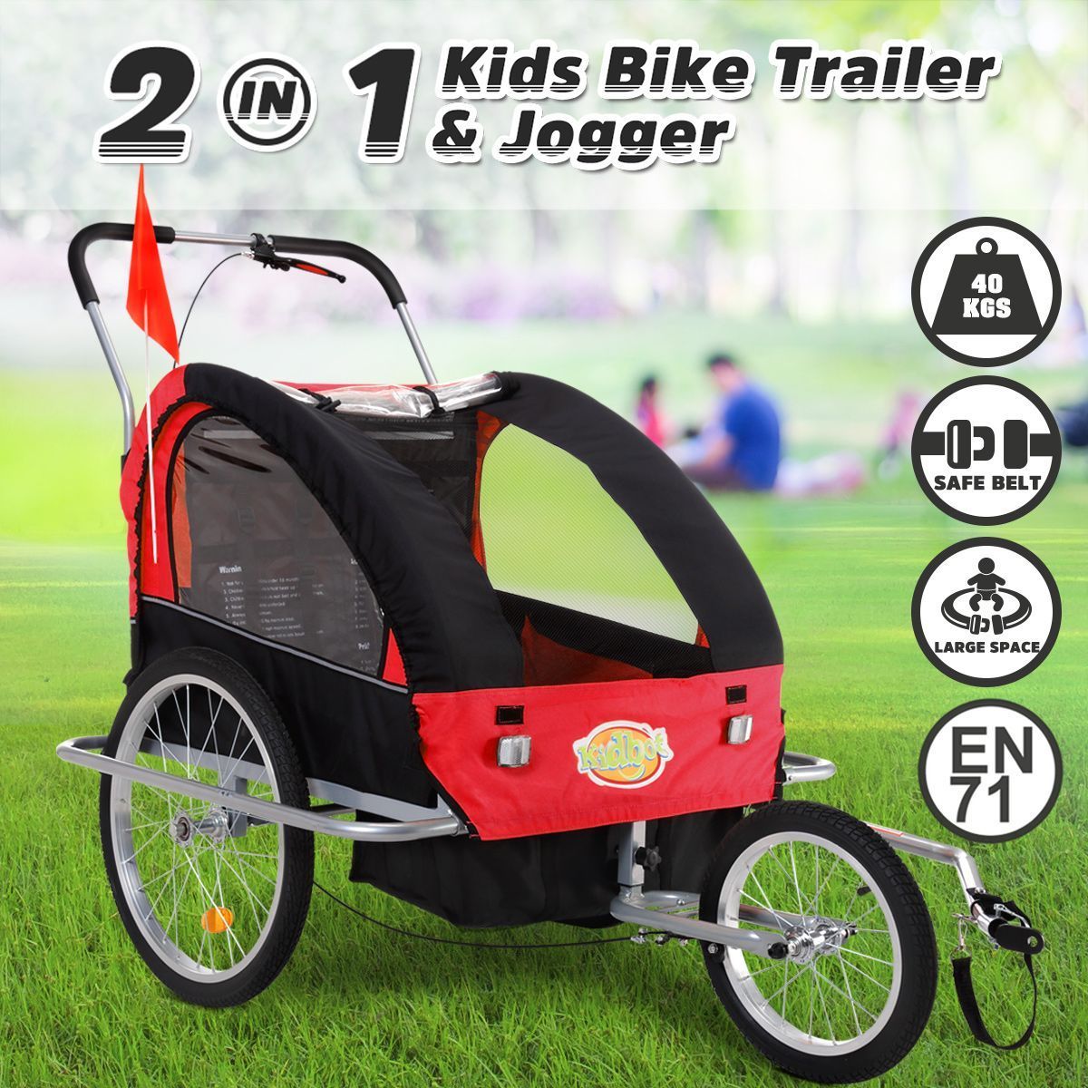 Kidbot 2 IN 1 Bicycle Trailer Pram Stroller Jogger- Black
