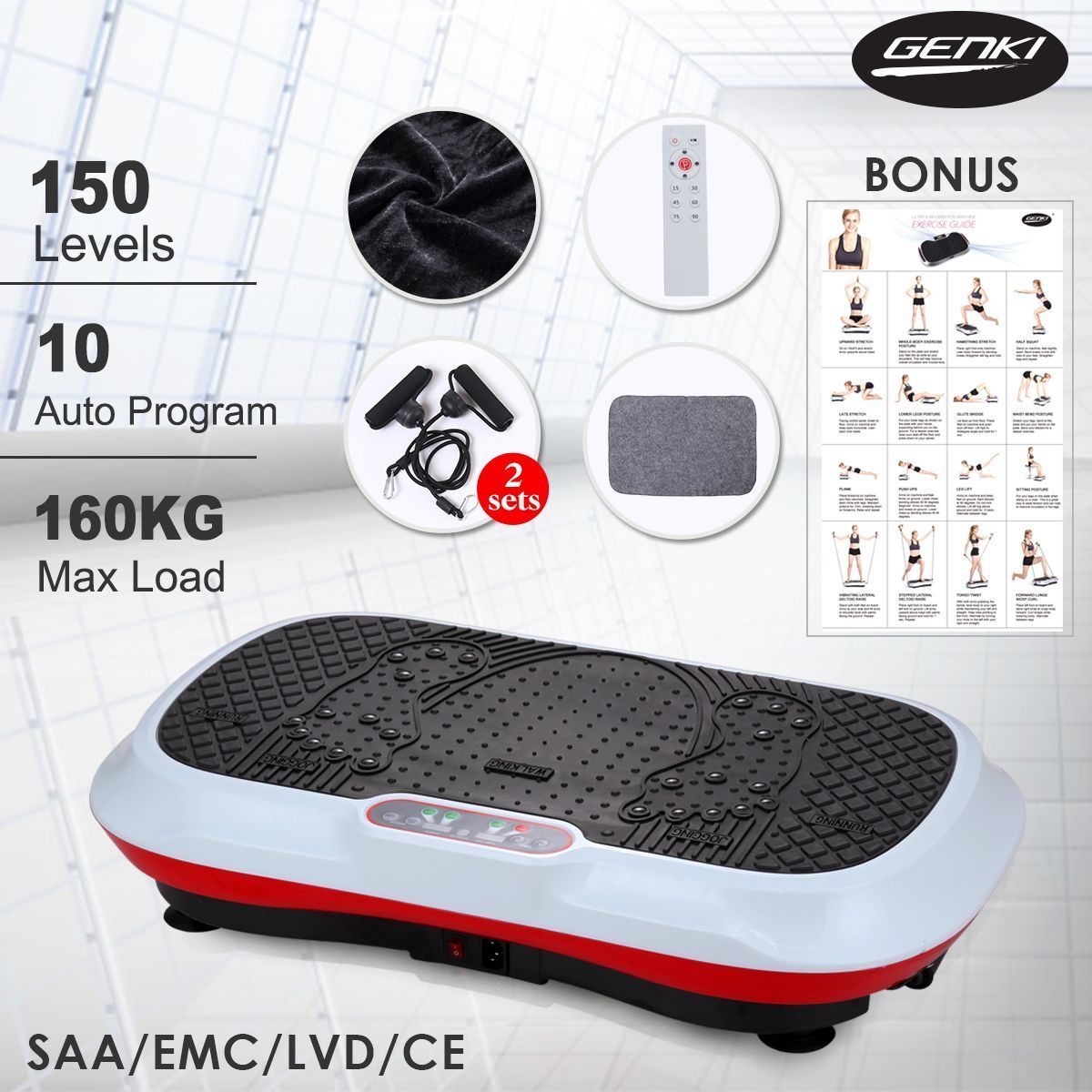 150 Level Genki Whole Body Vibration Machine Plate-White/Red