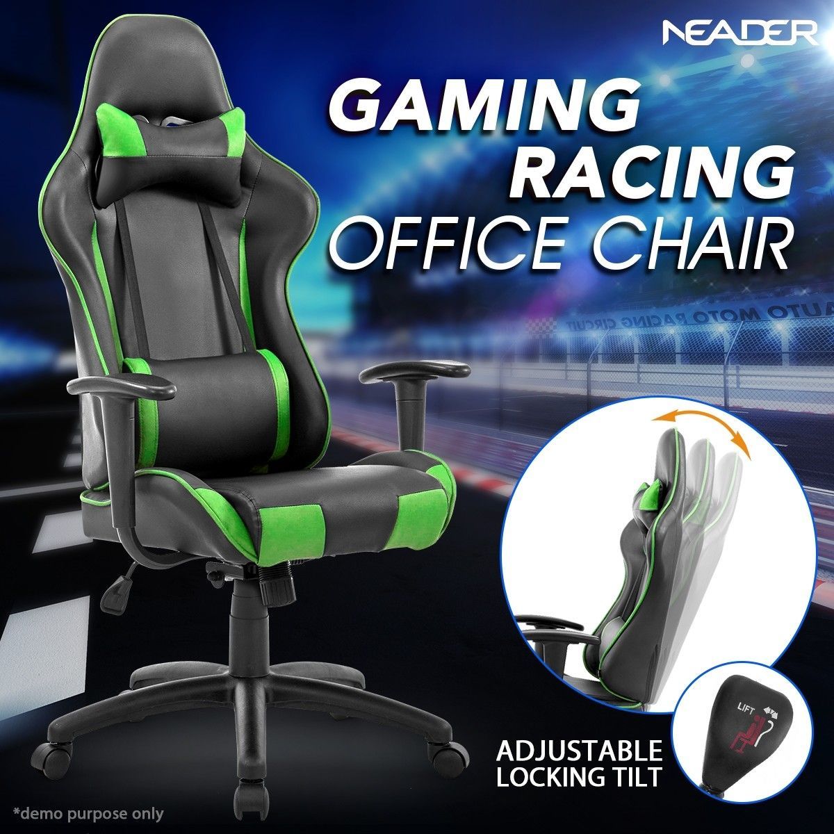 Black and Green Height Adjustable PU Leather Computer Office Chair with Armrest